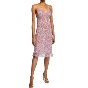 7 for All Mankind Seamed Chiffon Slip Dress in Rose Leopard Pink | Size Large